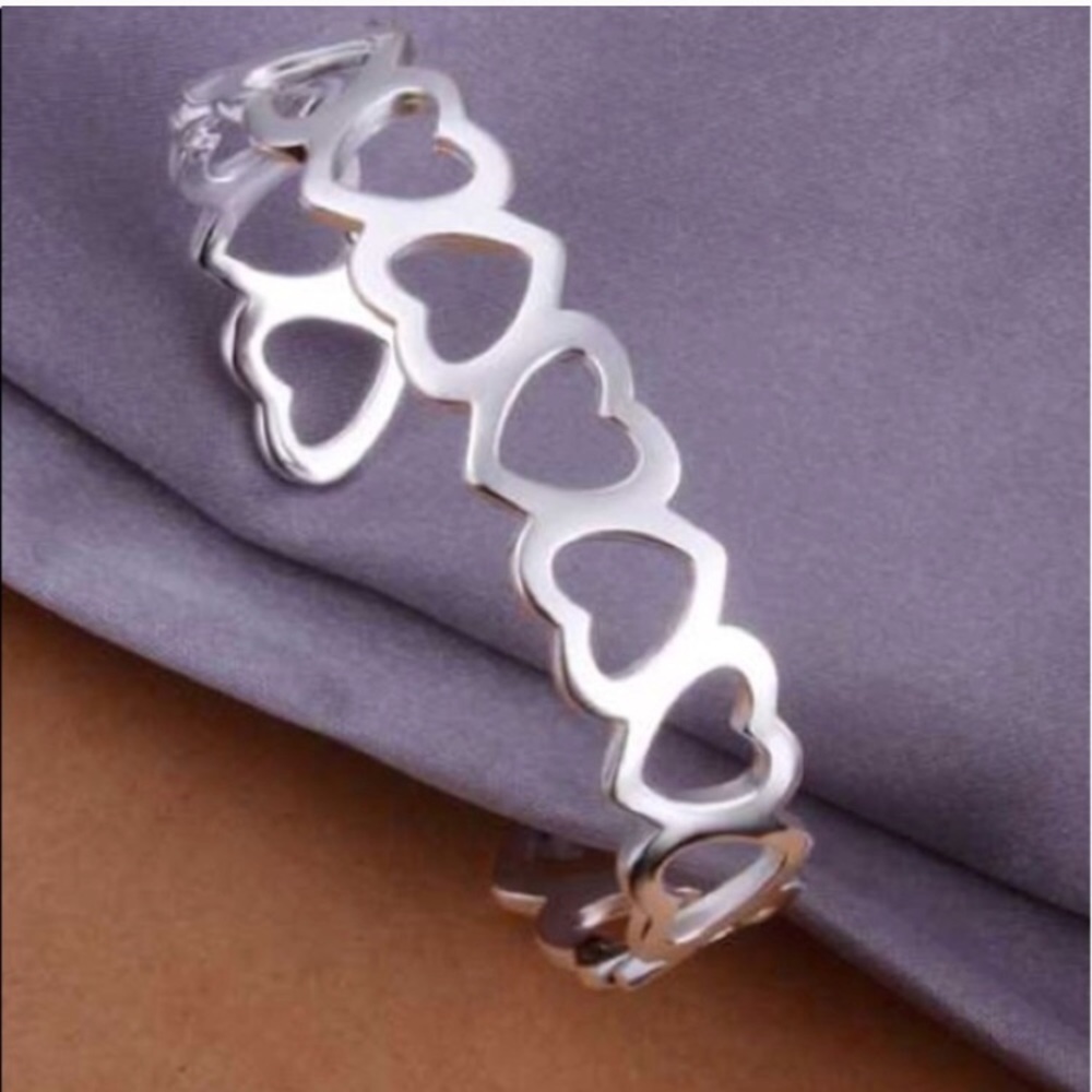 NEW Sterling Silver Heart Bangle Cuff Bracelet